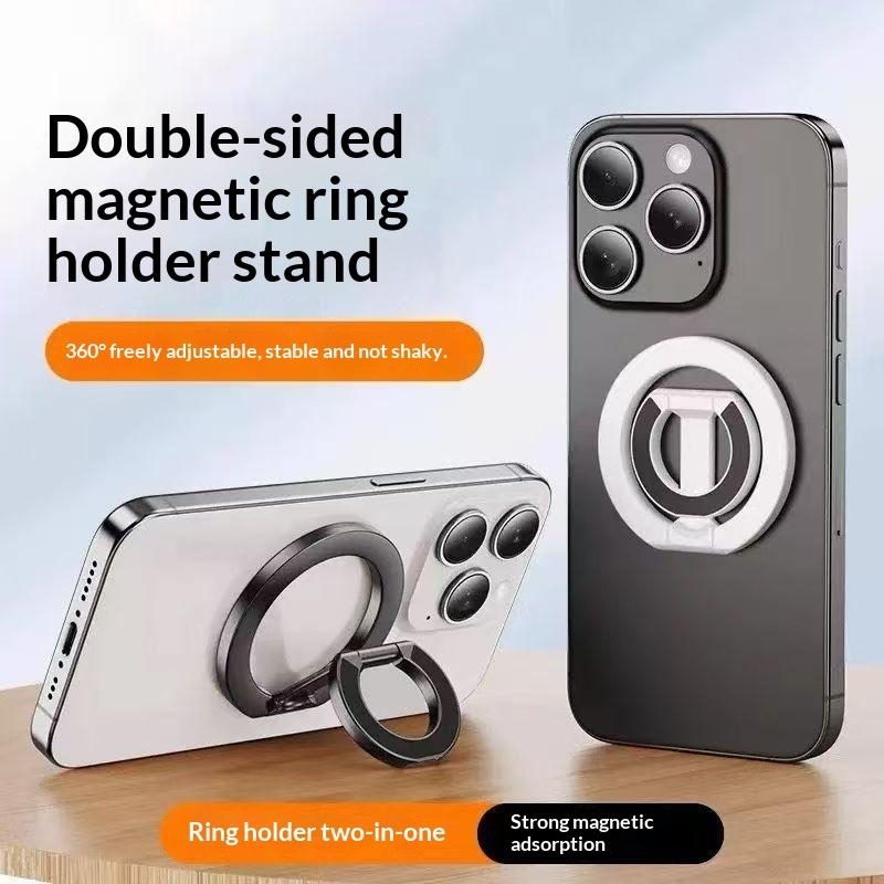 Double-Sided Magnetic Phone Ring Holder Wireless Charging Friendly Adjustable Kickstand for All Smartphones