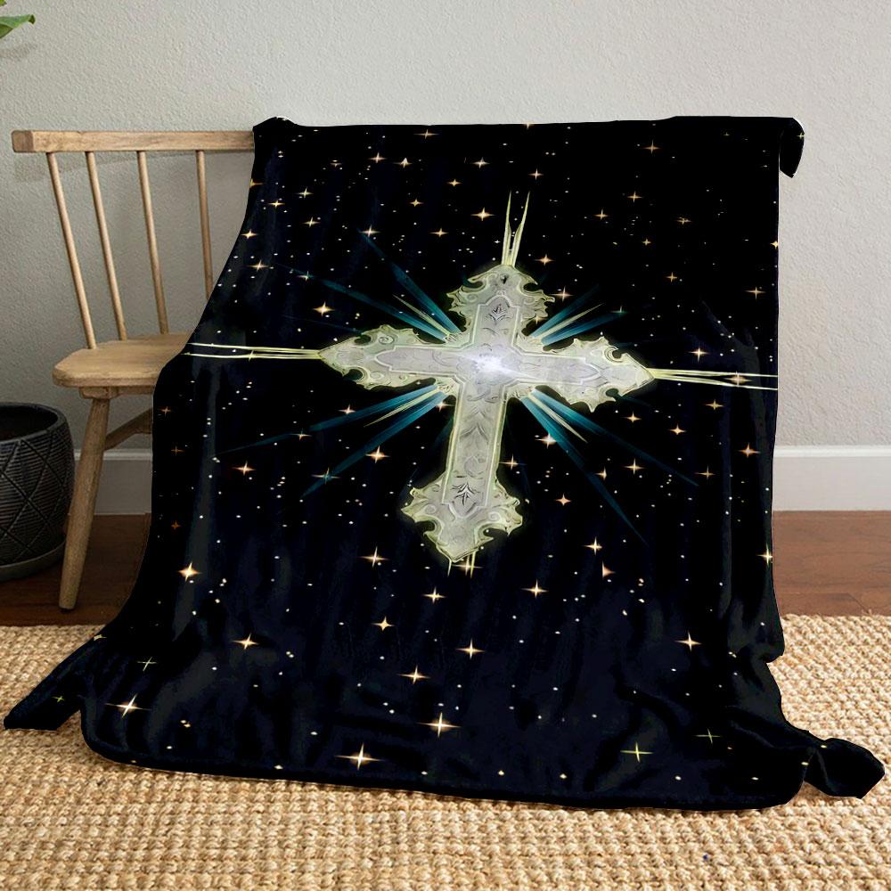 

Glowing Cross Starry Blanket Printed Blanket for Living Room Bed Couch lunch break Soft Cozy Blanket for Friend s festival Gift 80cm x 120cm