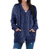 Damenmode Einfarbige Lässige Strickjacke Zopfmuster Knopf Strickjackenpullover