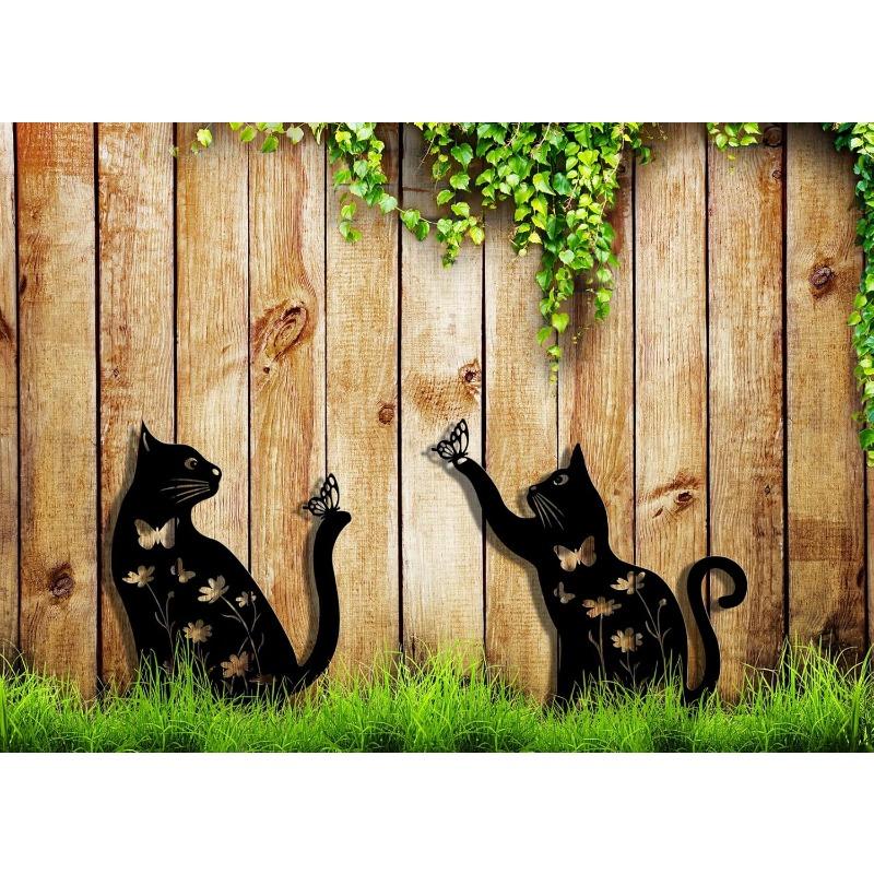 Outdoor metal cat garden wooden stake decoration courtyard lawn decoration art rust proof steel cat decoration suitable for animal enthusiasts