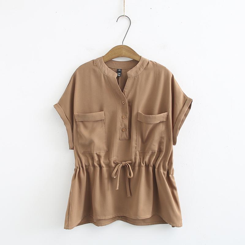 

Рубашка большого размера из хлопка и льна с коротким рукавом для похудения - корейская мода, весна/лето XXXXL хаки