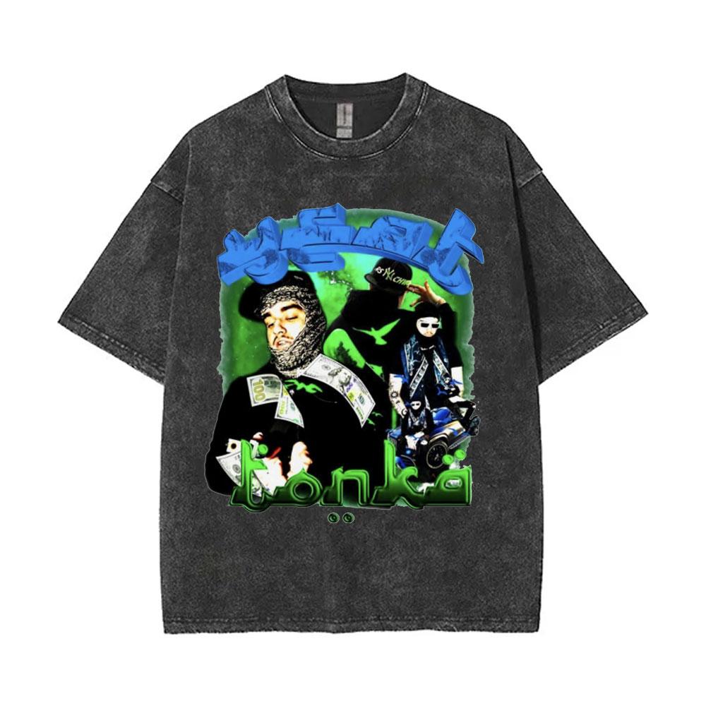 Vintage Washed Rapper Yeat Double Sided Print Tshirts Lyfestyle T Shirt Men Women Hip Hop Fashion Trend Tshirt Streetwear
