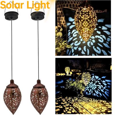 Solar Outdoor Lanterns Hanging Lights Moroccan Style Garden Party Decorative Rechargeable Lantern Hurricane Lamps Are for Front Porch Patio and Yard