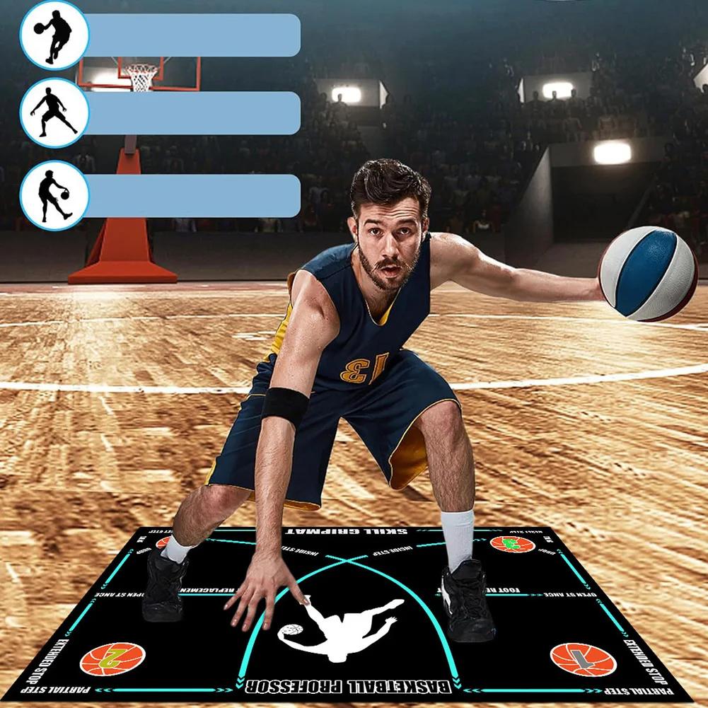 Basketball Dribble Trainer Non-Slip Basketball Footstep Mat Shock Absorbing Silent Dribble Training Mat for Home Kids Training