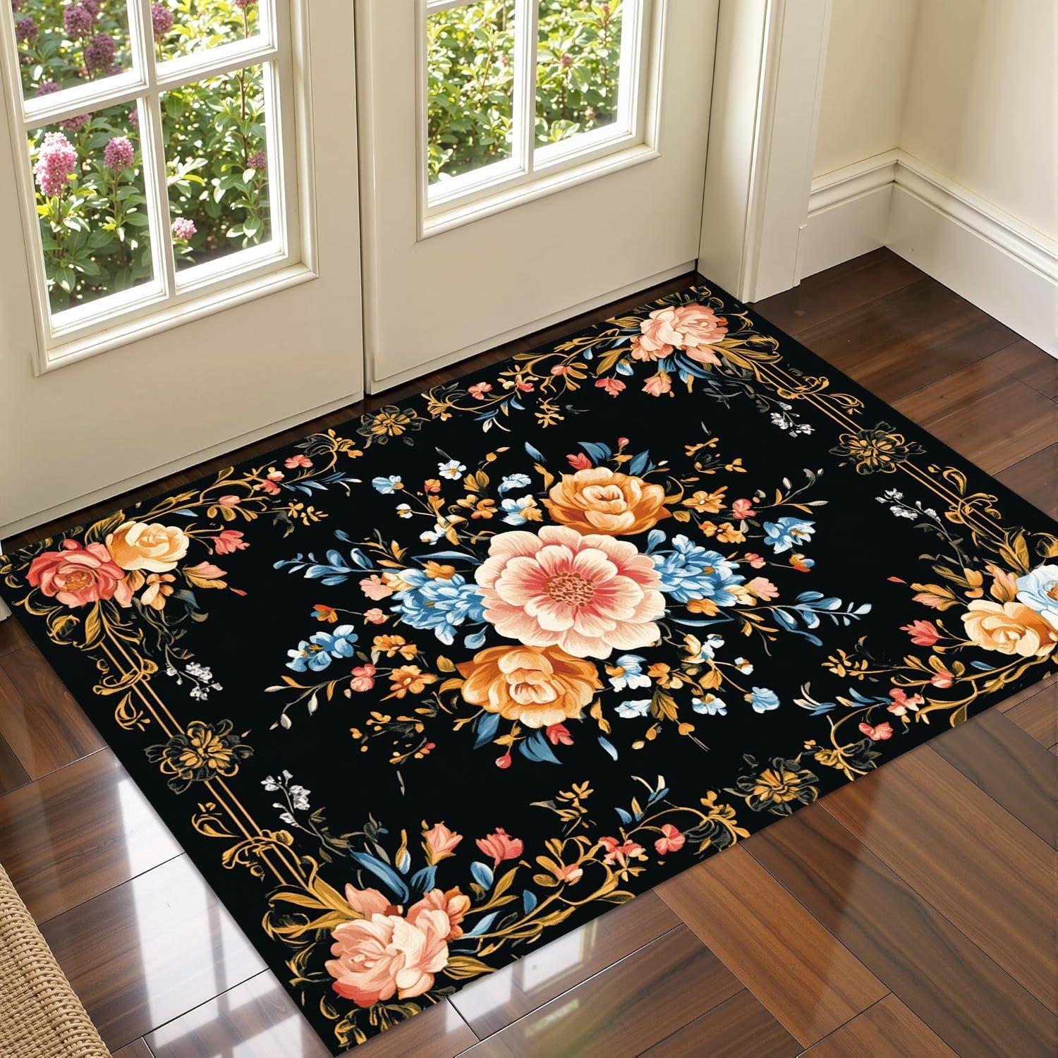 

Vintage Floral Print Door Mat for Entrance Way Indoor Door Mat for Entrance Mat for Front Door Mat No Slip Kitchen Rugs and Mats 40x60cm