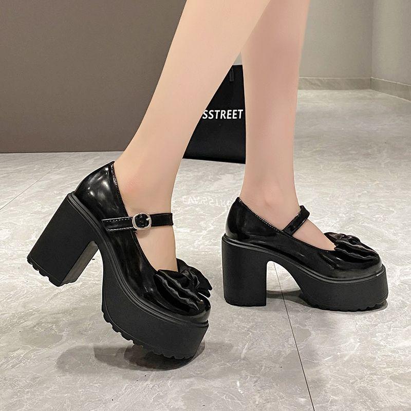 23 Mary Jane women's shoes thick heel platform uniform single shoes high heels women's bow retro small leather shoes support