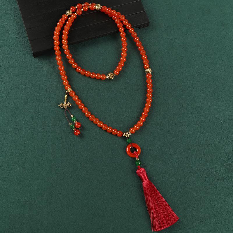Green glazed beaded necklace medium and long high-end fringed sweater chain women's cheongsam retro accessories