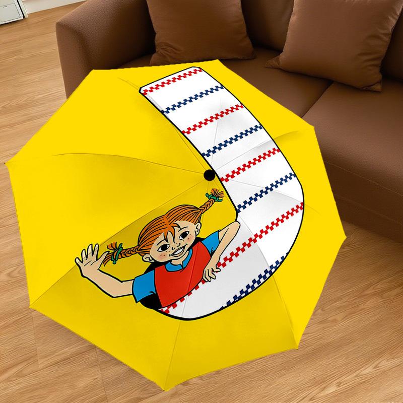 1PC Pippi Longstocking Umbrella-8-Rib Reinforced, Automatic Open, Lightweight & Durable, Cute Fashion Accessory for Outdoor-W9299