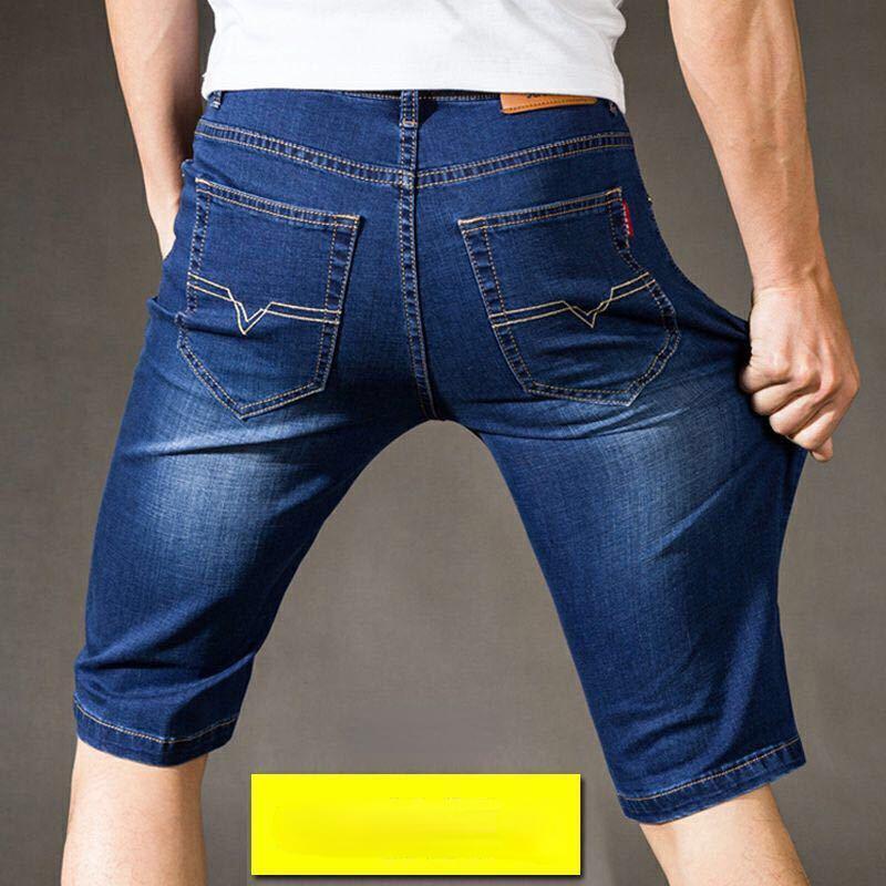 Pantaloncini in denim di seta ghiacciata da uomo, estivi, sottili, larghi, da indossare all'esterno, cinque nei pantaloni, sette pantaloni da marea dritti