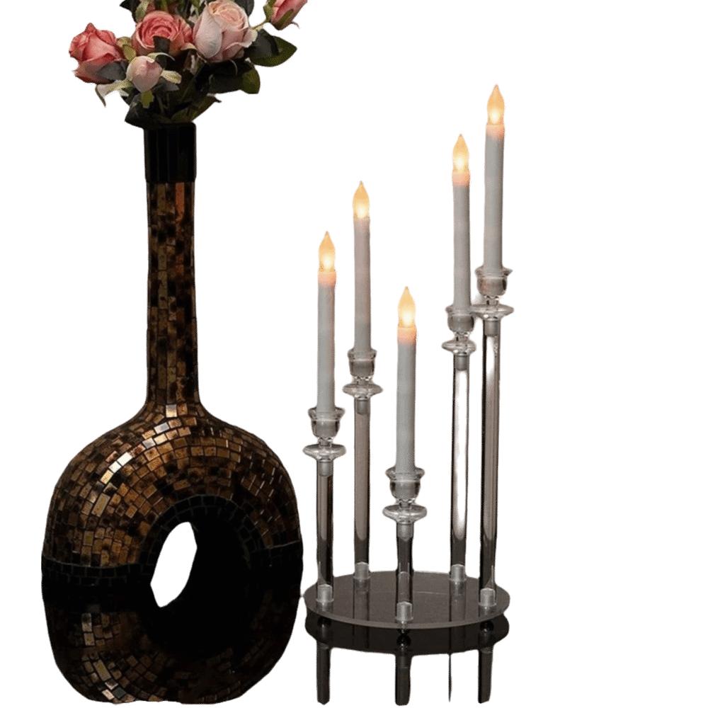 Transparent Candle Holder Acrylic 5-head Candlesticks Holder with Circular Base Main Table Floral Decoration Table Centerpieces