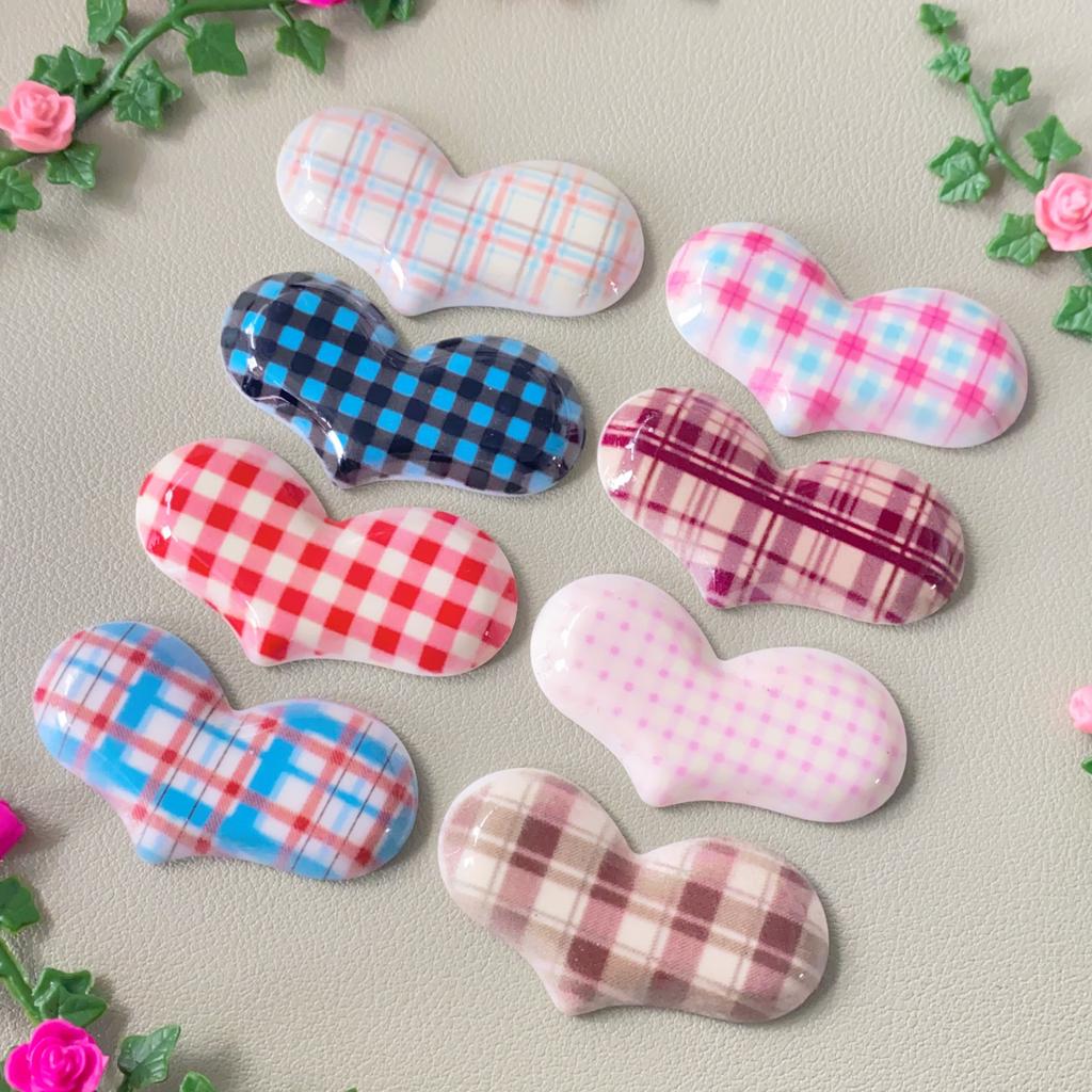 Kawaii Check Pattern Heart Flatback Resin Cabochon Scrapbook DIY Valentines Craft Decoration Accessories