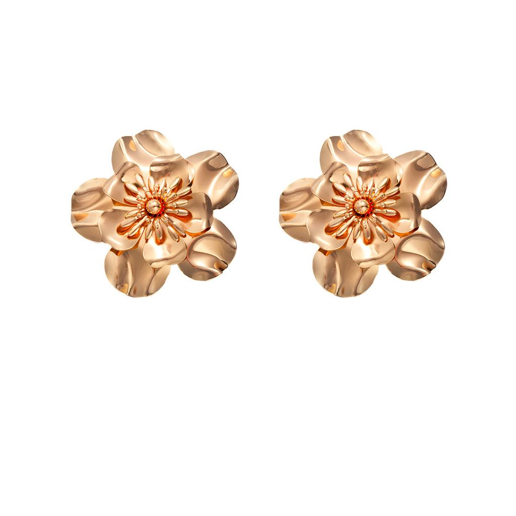 Creative Retro Metal Wind Stud Earrings Personalized Glossy Heavy Industry Flower Earrings Trend Exaggerated Light Luxury Earrings