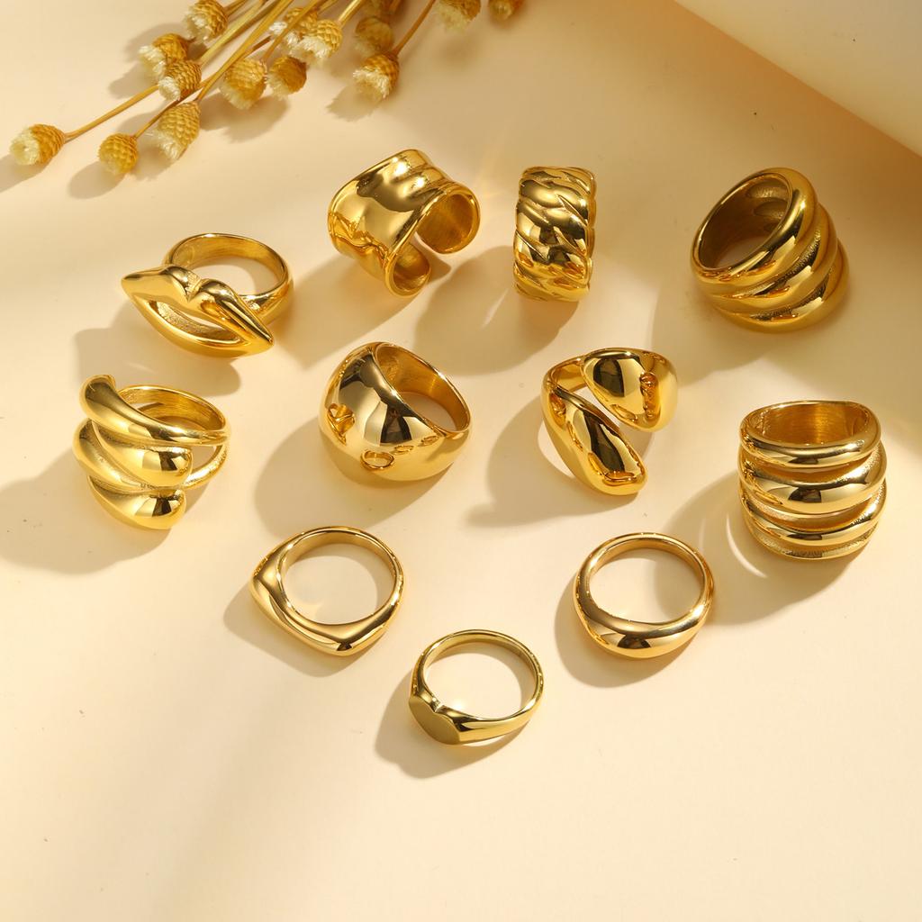 Waterproof Stainless Steel Chunky Dome Rings for Women, Geometric Ring Gold Plated Aesthetic Fashion Jewelry