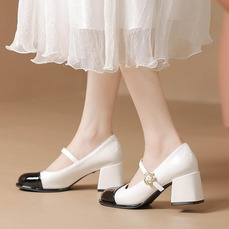 

Туфли Мэри Джейн на толстом каблуке, комбинированной расцветки, на высоком каблуке, не утомляющие ноги, одинарные туфли, женские вечерние туфли 37 абрикосовый