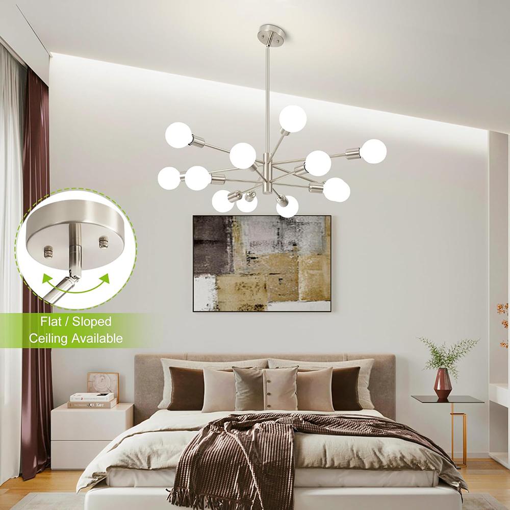 Modern Sputnik Chandeliers Light, 12-Light Chrome Chandeliers for Dining Room, Height Adjustable Ceiling Lights Farmhouse Chandelier for Kitchen
