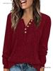 Women's Round Neck Ribbed Patchwork Solid Color Button T-shirt