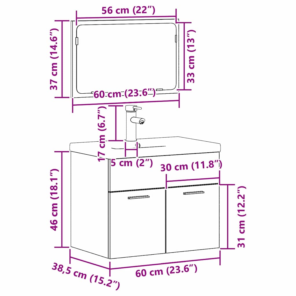 Wall Mounted Bathroom Furniture Set with Storage Made of Wood Based Material
