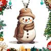 Artistic Snowman Figurine Charm Cute Acrylic Pendant, 2D Flat Car Rearview Mirror Hanging Holiday Pendant Decoration with Keychain Ring, Christmas