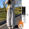 Women's Fleece-Lined Off-White Glutinous Rice Wide-Leg Pants, High-Waisted, Loose-Fit, Slimming, Petite, Autumn/Winter.