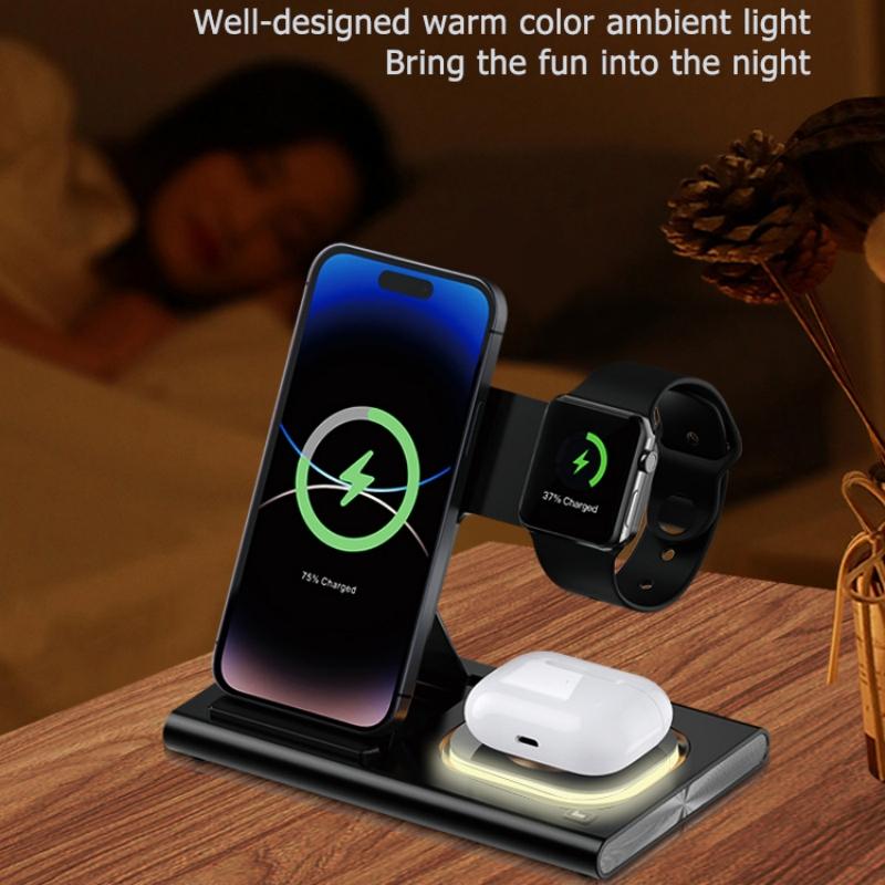 3-in-1 Folding Wireless Charger Suitable For 15W Fast Charging Bracket For iPhone Samsung Mobile Phone