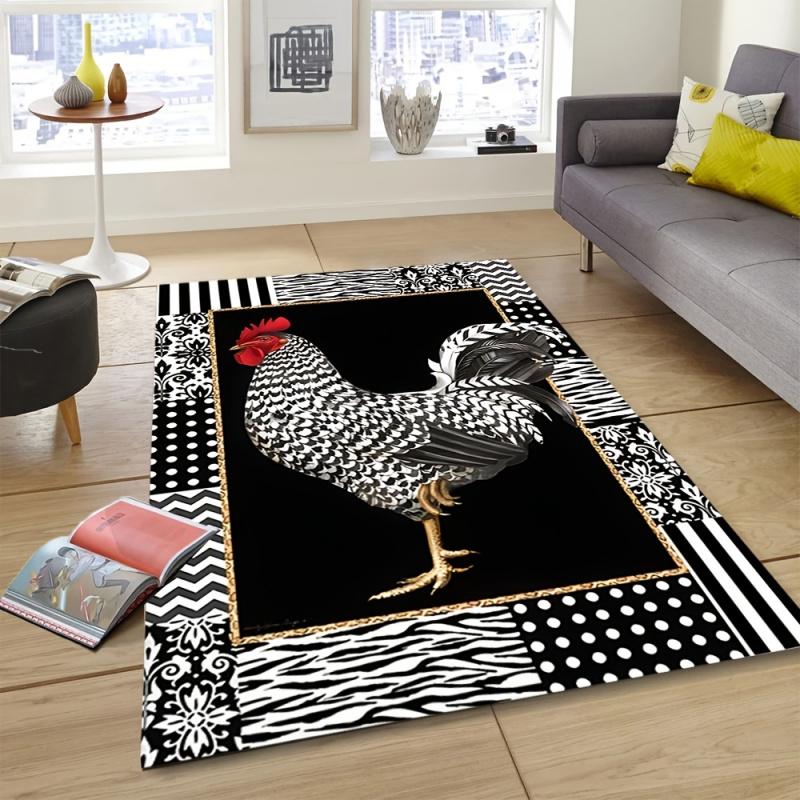 VIKAMA Black And White Chicken Print Rug Soft And Comfortable Living Room And Bedroom Decorative Rug Home Decoration