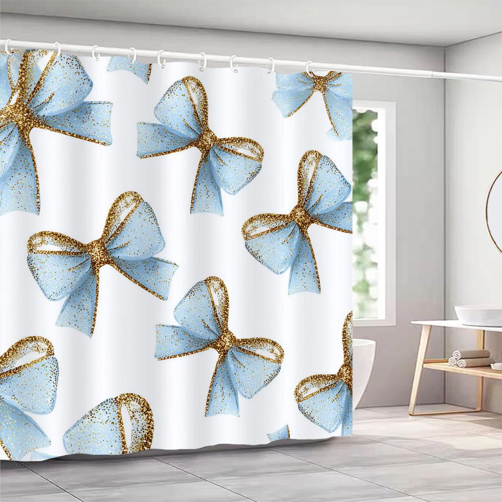 

1 Piece Pretty Pink Floral Bow Printed Bathroom Shower Curtain With Hooks , Printed Fabric For Home Holiday Decoration Curtain W60H190(CM)-1 Pcs