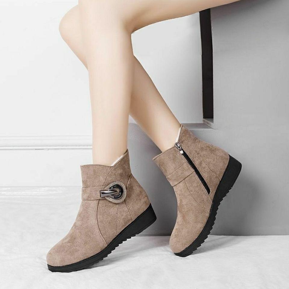 Fashion Solid Color Plain Woman Shoes Zip Work Autumn Winter Plush Warm Boot Fashion 2025 Chic and Elegant Furry Snow Boots for Women