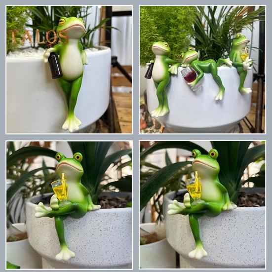 3 stk/sett Mini drikkende frosk figur stående sittende liggende tegneserie frosk statue harpiksskulptur utendørs hage blomsterpotte klemmer pynt