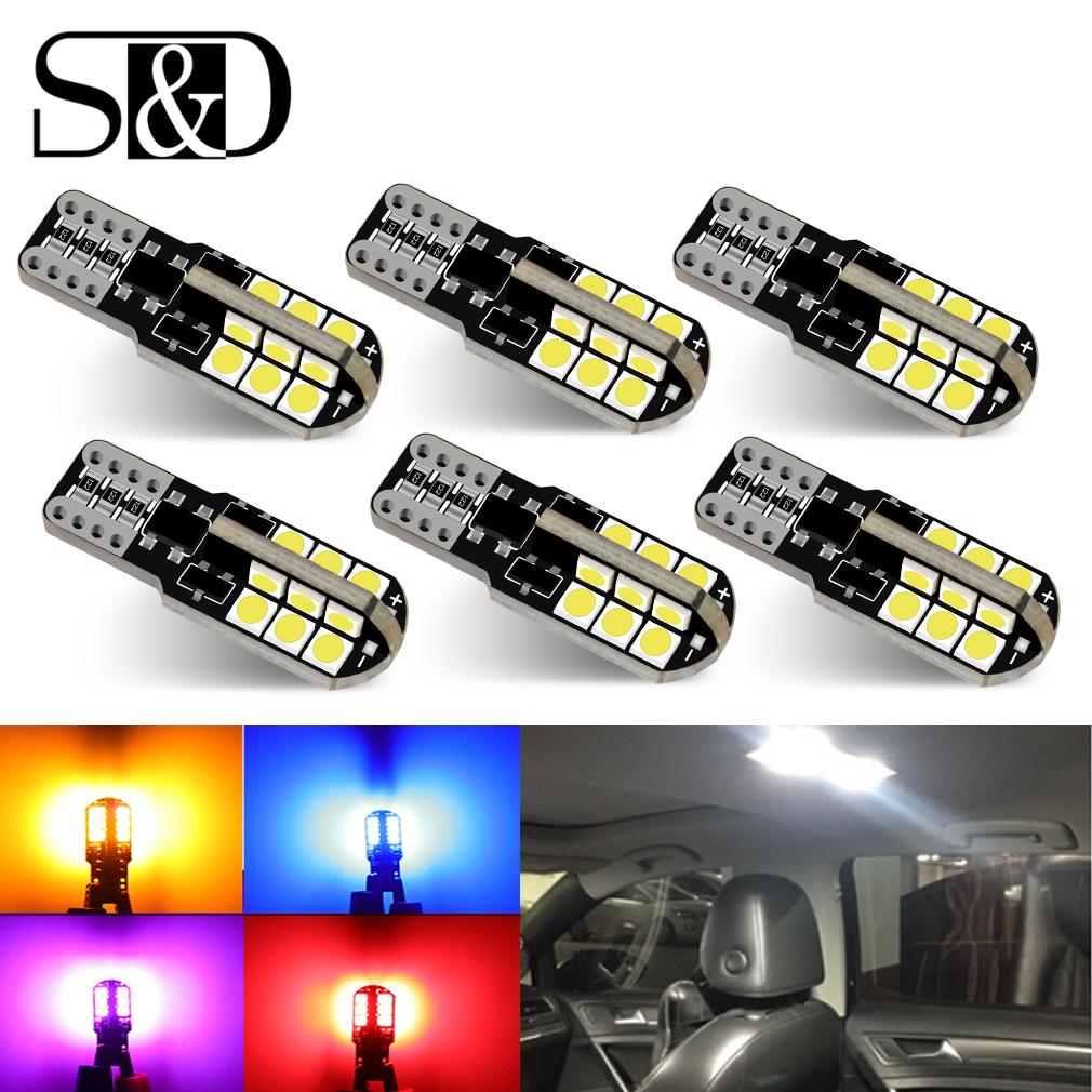 6Pcs T10 Led Canbus W5W Led Bulbs WY5W 168 194 Error Free Car Interior Lights Dome License Plate Clearance Lamp 6000K White 12V