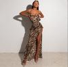 2024 Summer Fashion Women's European & American Print Slim Fit Backless Chain Strap Midi Dress