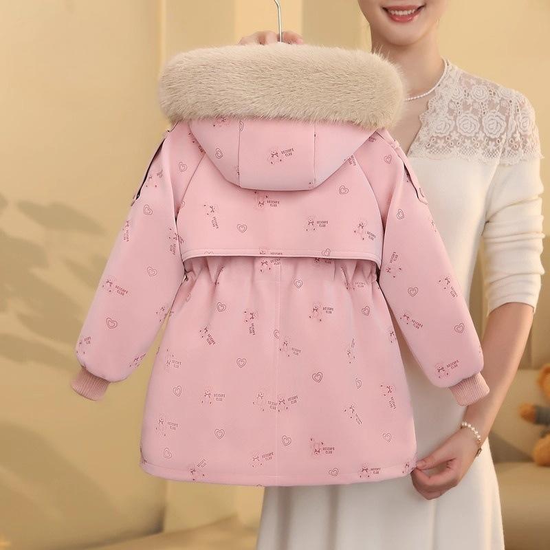 Fleece-lined Girls' Jacket for Autumn and Winter, Thick and Warm Casual Outerwear