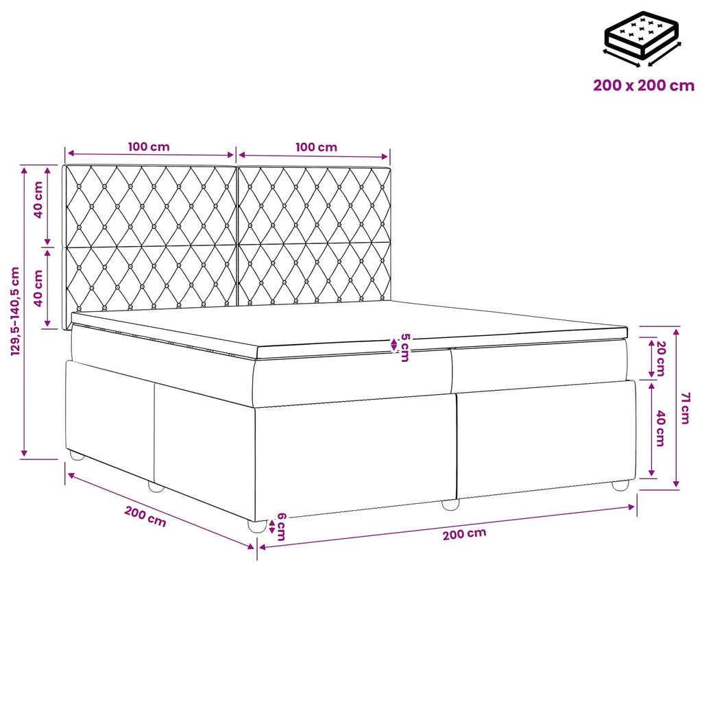 Box Spring Bed with Mattress Light Grey 200 X 200 Cm Velvet