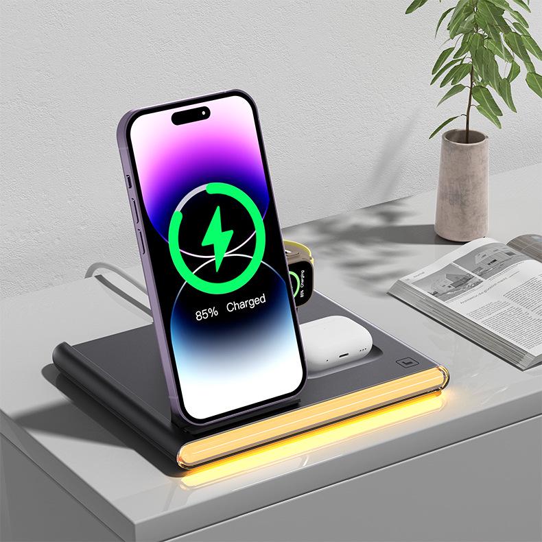 3-in-1 Foldable Wireless Charger for Phones, Earbuds, Apple, Samsung, and Watches with Fast Charging