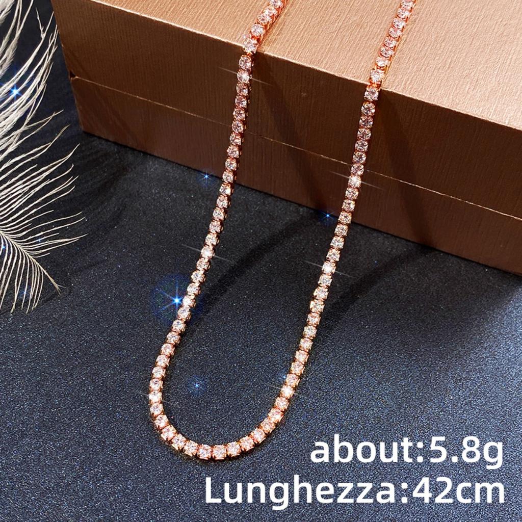 Women All Stone Tennis Chain Necklace Full Sparkling Round Cut Stones Elegant Statement Jewelry