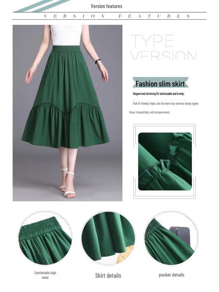 Plus Size Lightweight Pleated A-line Skirt with Elastic High Waist for Summer