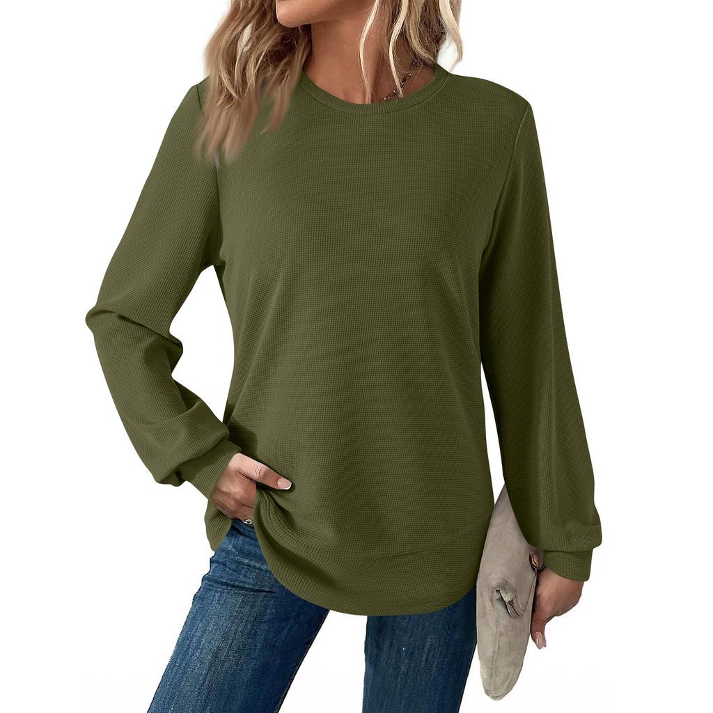 Women's Fashionable Casual Round Neck Solid Color Long Sleeve Top