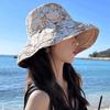 Bucket Hat Reversible Double-Sided Wearable Fisherman Hat with Large Brim Built-In Soft Steel Wire Adjustable Windproof Rope Sun Blocking Hat