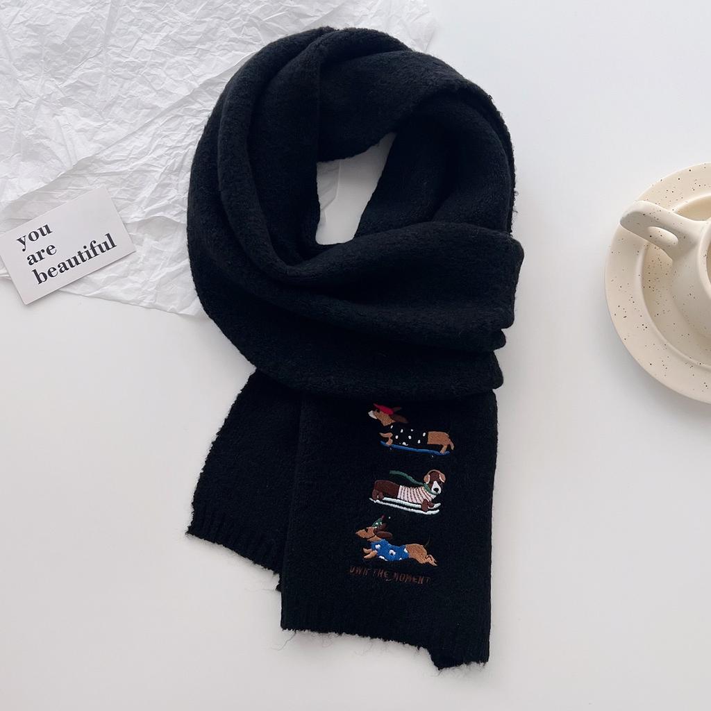 Plain Embroider Dachshund Dog Knitted Warm Shawl Scarf Winter Female High Quality Wrap Pashmina Stole Bufandas Hijab Snood