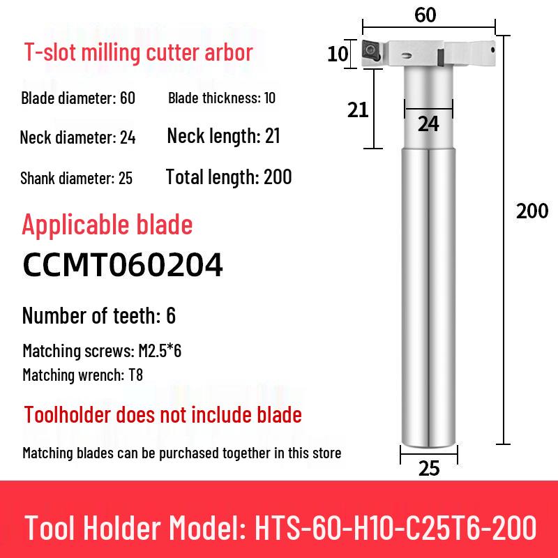 CNC T-Slot Milling Cutter with HTS Three-Sided Blade, Shank Thickness: 6, 8, 10, 12 Mm