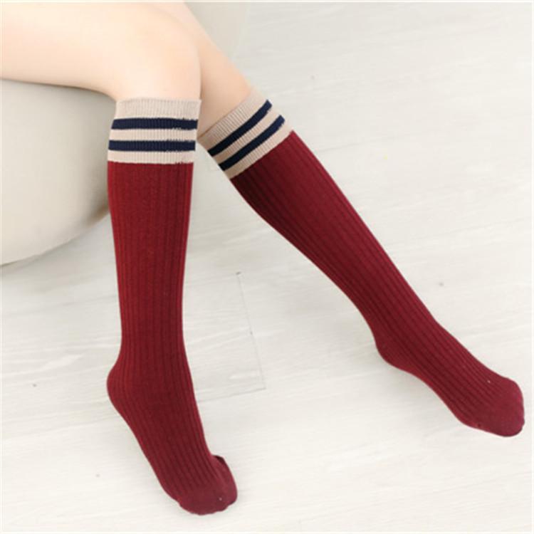 Children's Striped Cotton Sports Mid-Calf Socks, Spring & Autumn, Two-Bar Design, Basketball Style