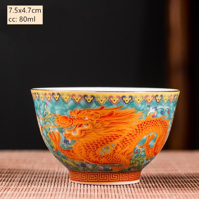 Ceramics Sancai Gaiwan Bowl Dragon and Phoenix Master Cup Tea Cup Handmade Enamel Color Tea Bowl High-end Respect Tea Set