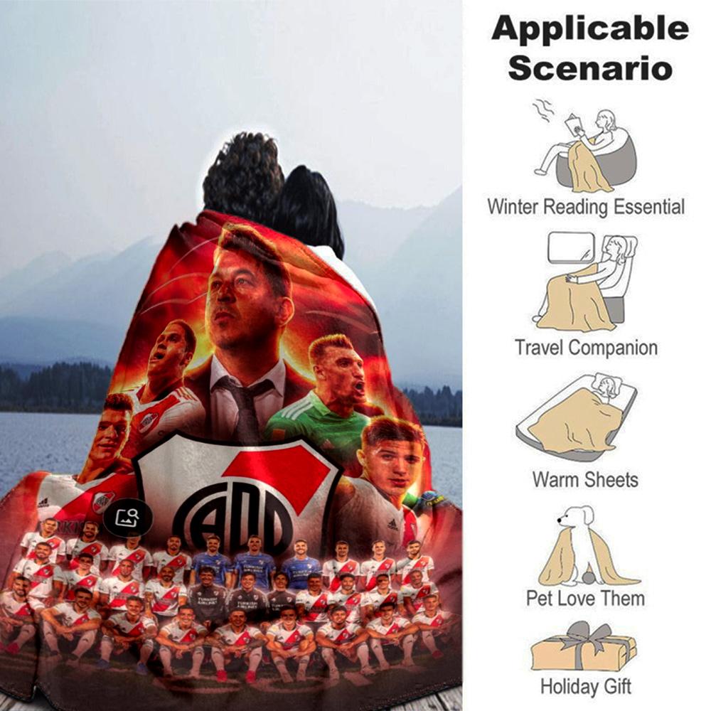 Red Tone Football Team Squad Coach Collage Print Flannel Throw Blanket, Soft Warm Cozy Bed Sofa Cover for Sports Fan