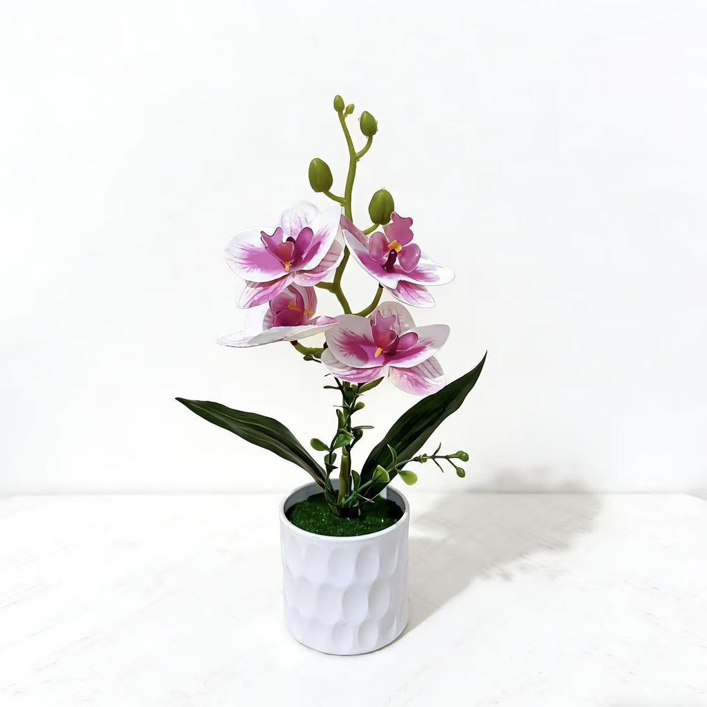 Butterfly Orchid Faux Plant With Handcrafted Plastic Base For Office Decor