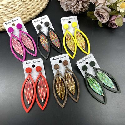 Earrings Leaves Wooden Jewelry Geometric Vintage Earrings Bohemian Eardrop