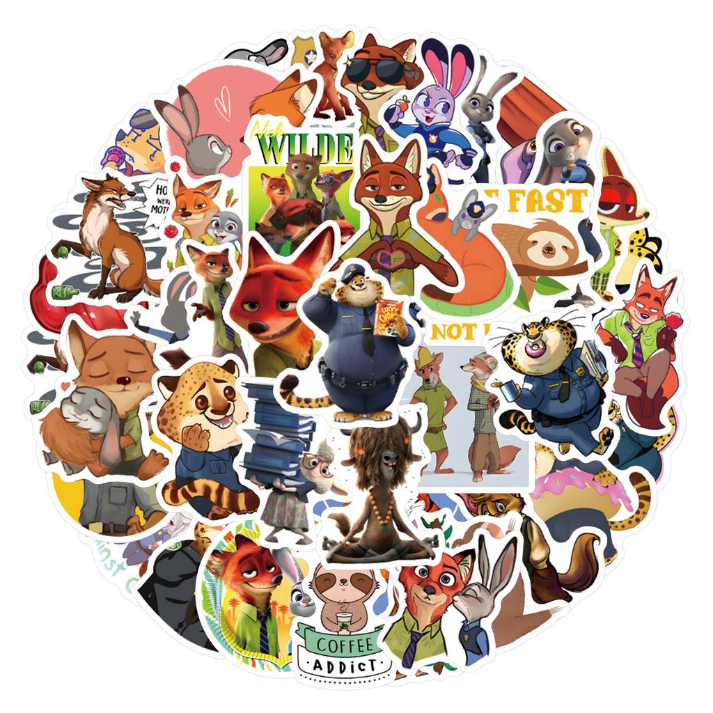 60pcs Animation Zootopia Cartoon Graffiti Stickers Decals Suitcase Laptop Computer Guitar Decoration DIY Kids Classics Toy @