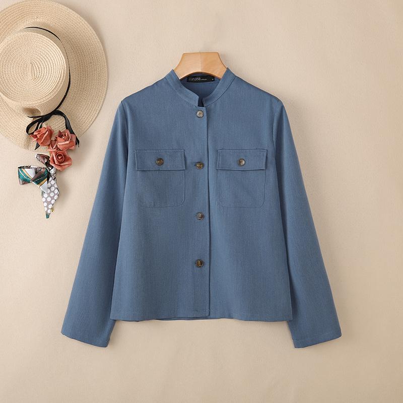 ZANZEA Camicetta casual da donna con colletto alto e maniche lunghe larghe