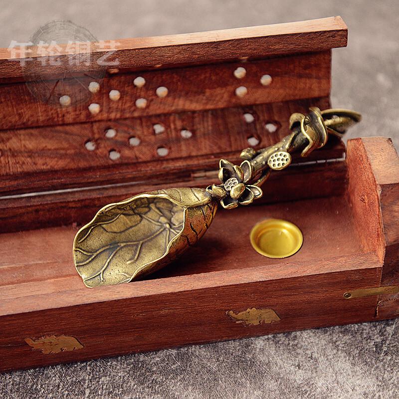 Creative Brass Copper Tea Spoons Sugar Shovel Lotus Root Tea Scoop Spatula Gold Coffee Spoon Teaware Ice Cream Kitchen Tool