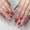 24Pcs Christmas Press On Nail Long Square Acrylic Stick On Nail French Tip Glossy False Nail Manicure Nail Accesories
