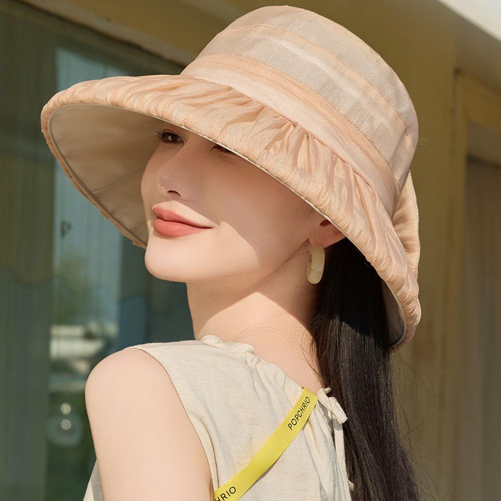 Summer light luxury thin mesh visor versatile outdoor bow bucket hat small eaves sunscreen hat