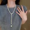 Luxury Long Pearl Tassel Necklace for Women Zircon Leaf Water Drop Shape Pearl Pendent Sweater Chains Elegent Daiy Wear Jewelry